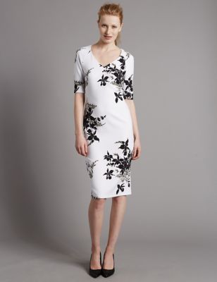 Floral Print Half Sleeve Bodycon Dress